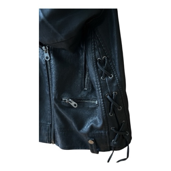 NWOT Pink Key Faux Leather Moto Jacket - Picture 4 of 4